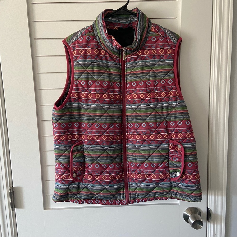 Jane Ashley Geometric Print Vintage Style Puffer Vest Size 1x